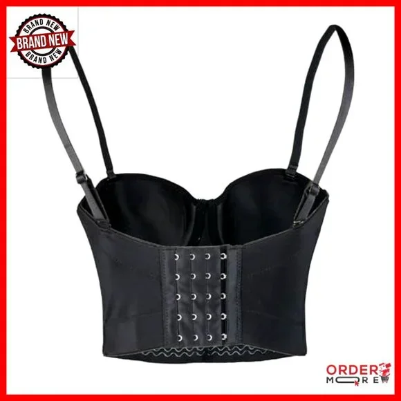 Metal Studs Bustier Crop Top Corset Rock Style Push Up Padded Underwire - Picture 3 of 7